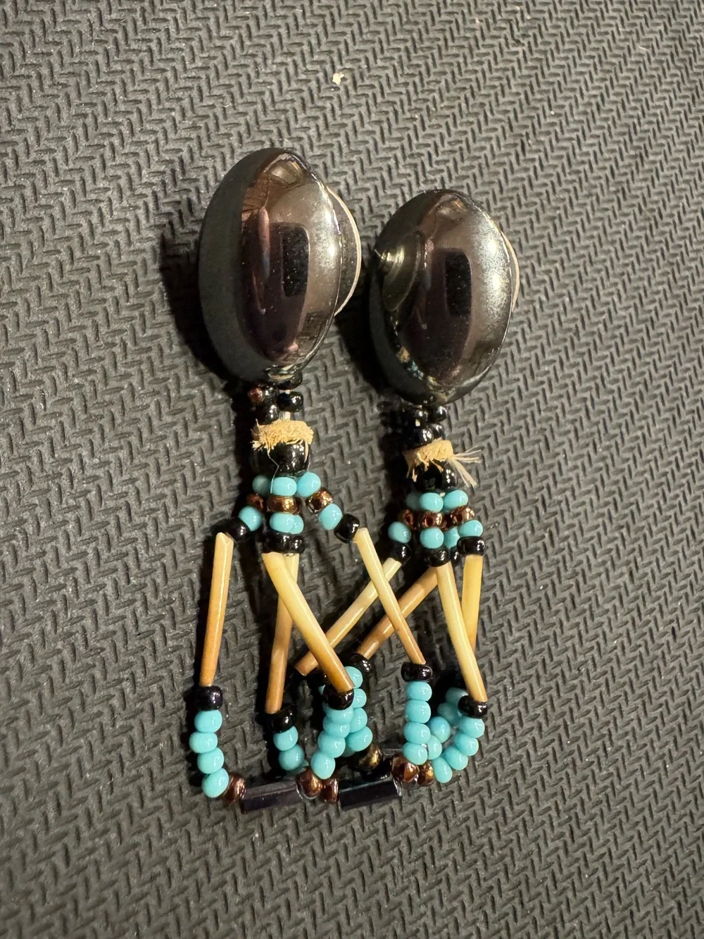 Native American Earrings ft Hairpipe Bone Tubes,Turquoise & Hematite